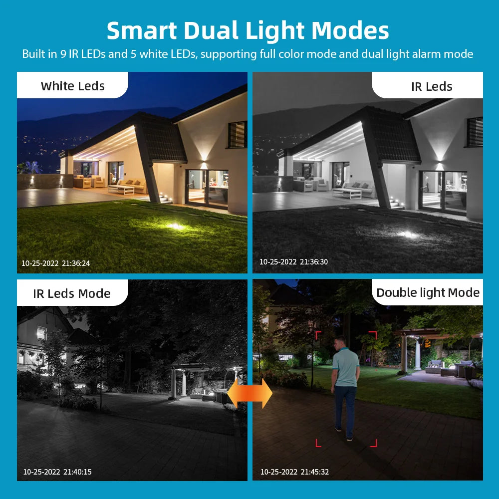 4K HD Dual Lens WIFI Camera 2K Dual Screen PTZ Camera Outdoor Auto Tracking Security Camera Waterproof Surveillance ICSEE